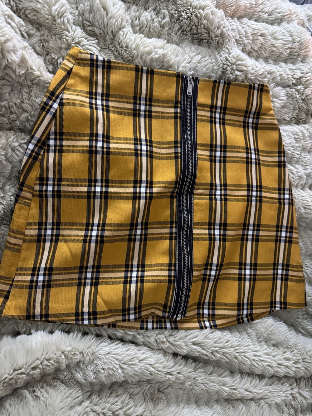 Stradivarius Yellow Plaid Zip-Front Women's Skirt